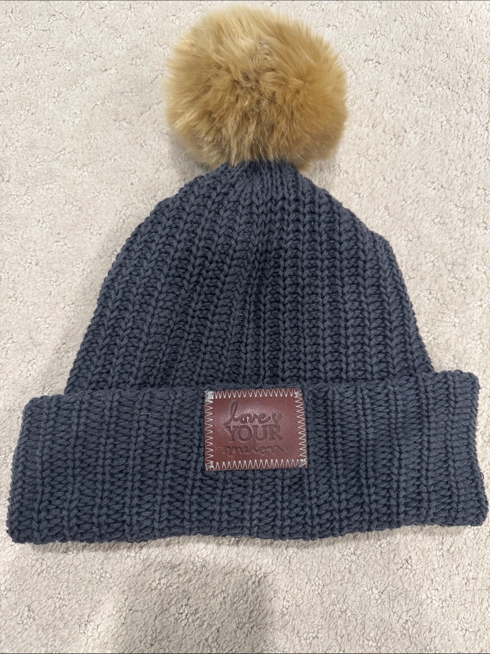 Love Your Melon Women’s Charcoal Knit Pom Beanie with Tan Pom